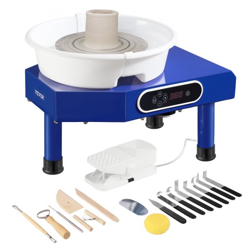VEVOR Pottery Wheel, 10in Ceramic Wheel Forming Machine, Foot Pedal ABS Detachable Basin, 60-300RPM Adjustable Speed Manual LCD Panel, Sculpting Tool Apron Accessory Kit for Work - SJ350W0300RPM8VTNV1 - view 1