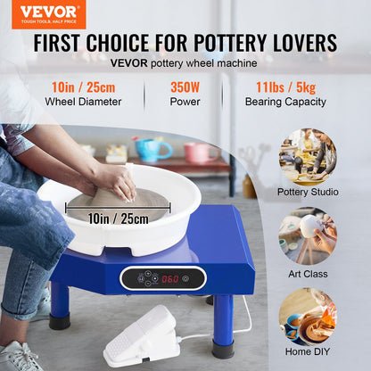 VEVOR Pottery Wheel, 10in Ceramic Wheel Forming Machine, Foot Pedal ABS Detachable Basin, 60-300RPM Adjustable Speed Manual LCD Panel, Sculpting Tool Apron Accessory Kit for Work - SJ350W0300RPM8VTNV1 - view 2