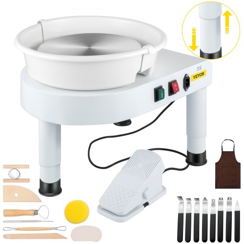 VEVOR Pottery Wheel, 11in Ceramic Wheel Forming Machine, 0-300RPM Speed Manual Adjustable 0-7.8in Lift Leg, Foot Pedal Detachable Basin, Sculpting Tool Accessory Kit for Work Art - SJS11INCH110VFPE2V1 - view 1