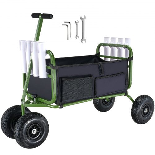 VEVOR Beach Fishing Cart, 300 lbs Load Capacity, Foldable Fish and Marine Cart with Four 11" Big Wheels Rubber Balloon Tires, Heavy-Duty Steel Pier Wagon Trolley with 8 Rod - SLKYJCKZD000GFIOEV0 - view 1