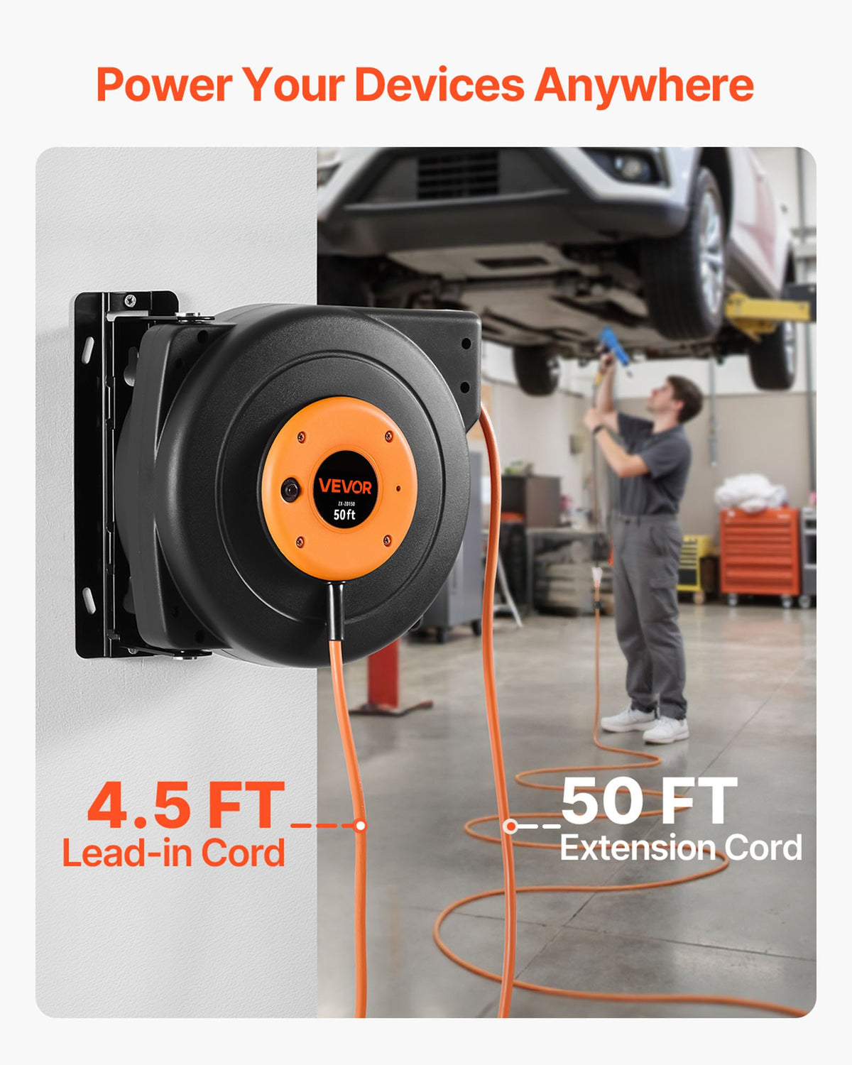 VEVOR Retractable Extension Cord Reel - Select Your Configuration - SS501650W110VPG8HV1 - view 2
