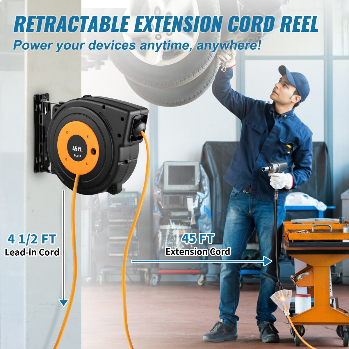 VEVOR Retractable Extension Cord Reel - Select Your Configuration - SSSJXQMC45FT164EXV1 - view 2