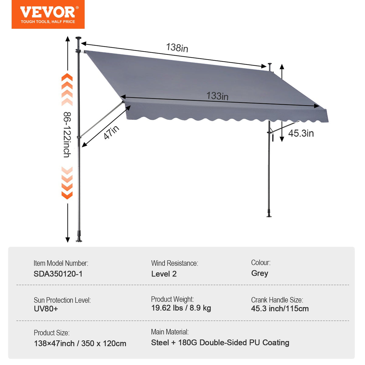 VEVOR Retractable Patio Awnings - Select Your Configuration - SSSZYPHSLZS1MAKGBV0 - view 3