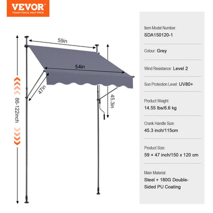VEVOR Retractable Patio Awnings - Select Your Configuration - SSSZYPHSLZS5X78WHV0 - view 3