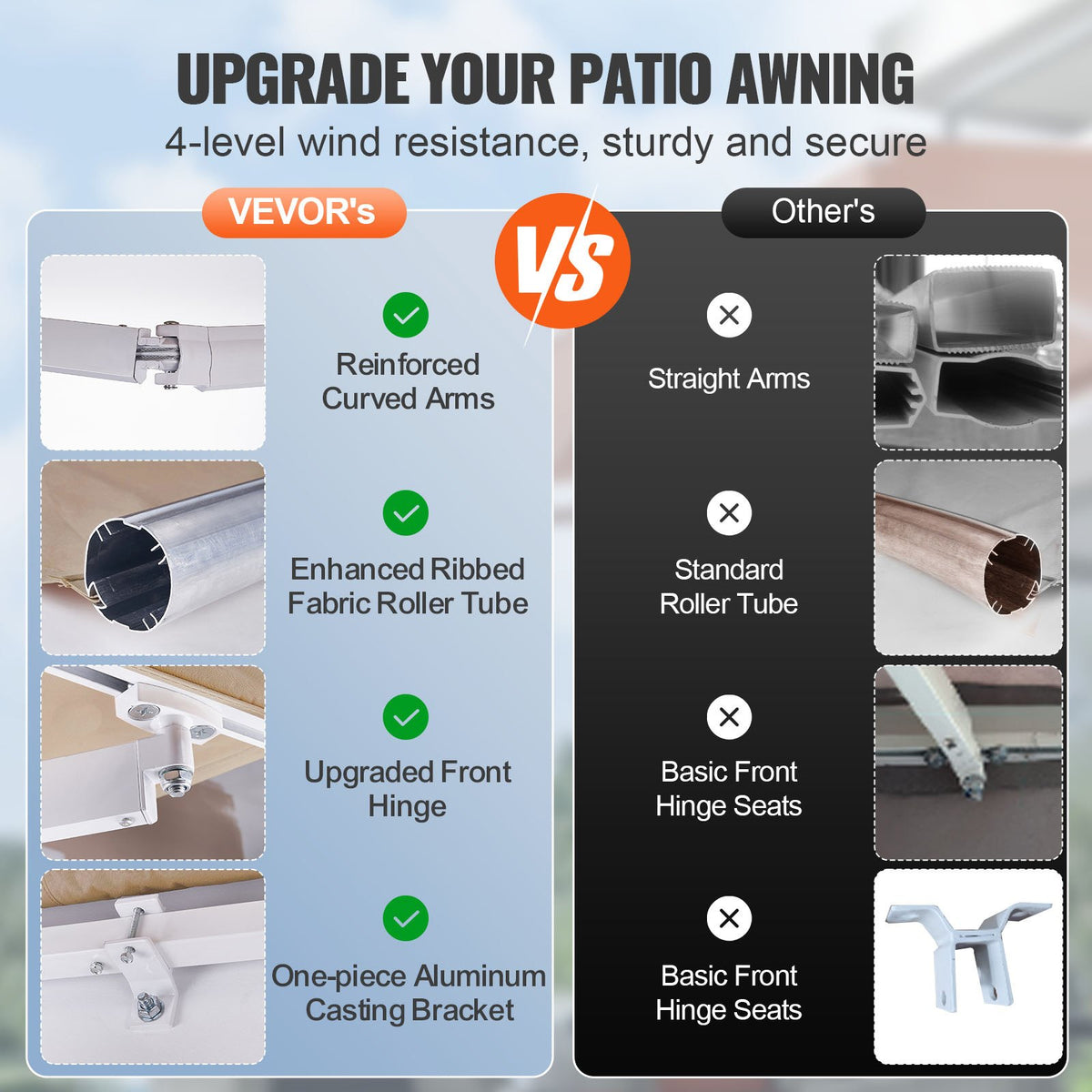 VEVOR Retractable Patio Awnings - Select Your Configuration - SSSZYPKQSQBSGLVEFV0 - view 3