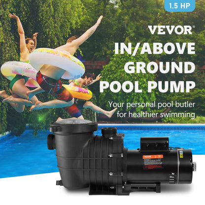 VEVOR Pool Pump 1.5HP 230V, Variable Dual Speed Pumps 1100W for Above Ground Pool, Powerful Pump with Strainer Filter Basket, 5400 GPH Max. Flow, Energy Saving Swimming Pool Pump - SSYCBWC112HP9HJ3QV7 - view 2