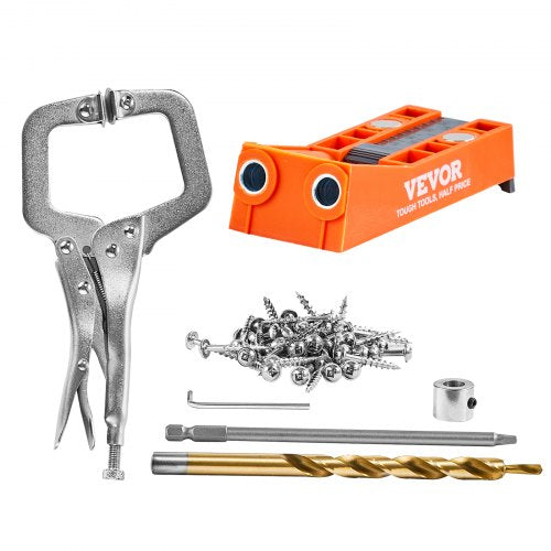 VEVOR Pocket Hole Jig, 56 Pcs Mini Jig Pocket Hole System with 9" C-clamp, Step Drill, Wrench, Square Drive Bit, Drill Stop Ring, and Screws, for DIY Carpentry Projects - SXKKJPJJQMINIQHP4V0 - view 1