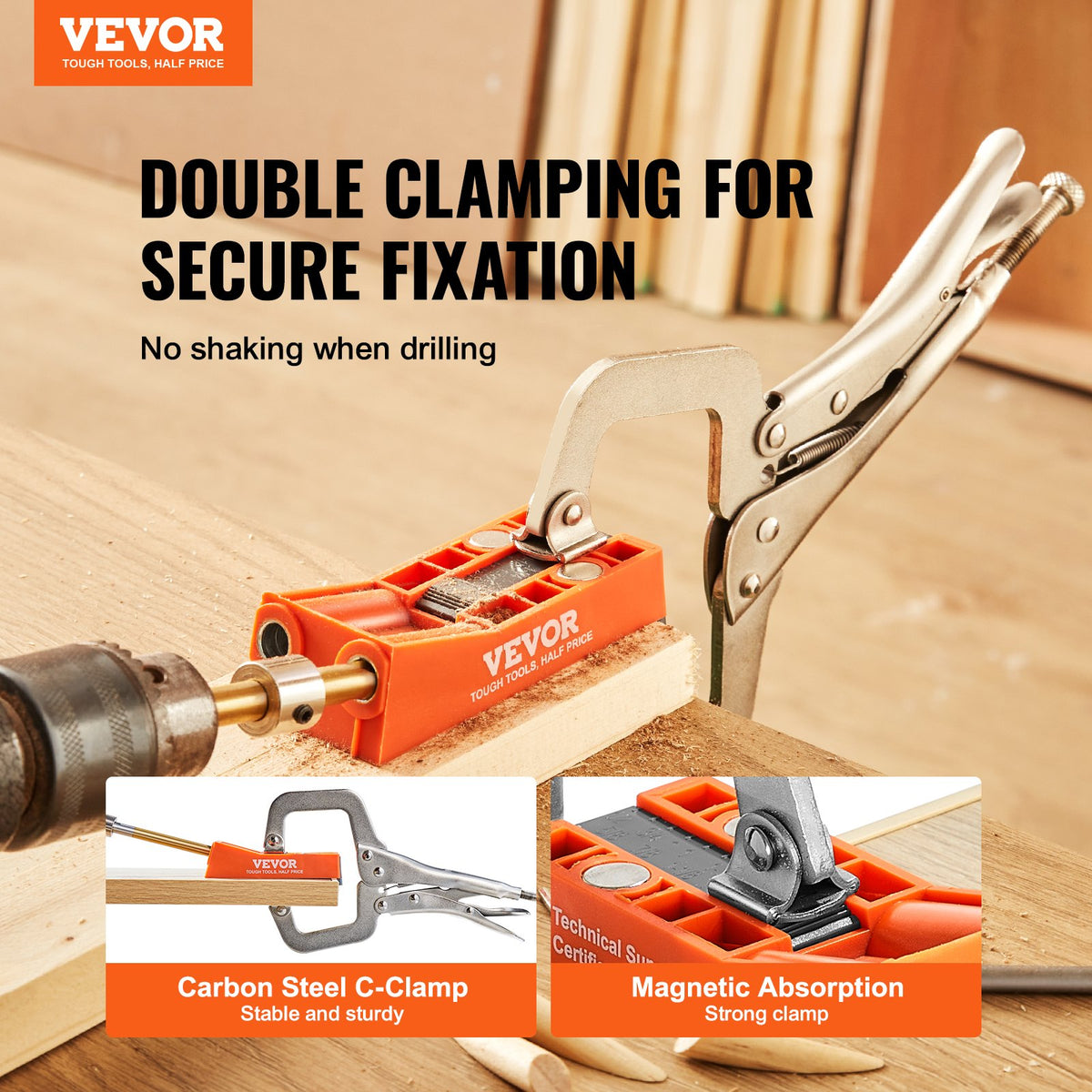 VEVOR Pocket Hole Jig, 56 Pcs Mini Jig Pocket Hole System with 9" C-clamp, Step Drill, Wrench, Square Drive Bit, Drill Stop Ring, and Screws, for DIY Carpentry Projects - SXKKJPJJQMINIQHP4V0 - view 2