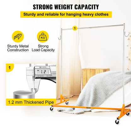 VEVOR Z Rack, Industrial Grade Z Base Garment Rack, Rolling Z Garment Rack, Sturdy Steel Z Base Clothing Rack with Lockable Casters for Home Garment Store Display Commercial Use Or - SYZ6016518011BJWOV0 - view 3