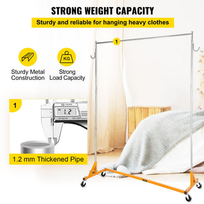 VEVOR Z Rack, Industrial Grade Z Base Garment Rack, Height Adjustable Rolling Z Garment Rack, Sturdy Steel Z Base Clothing Rack with Lockable Casters, for Home Clothing Store Displ - SYZ60165188135IVBV0 - view 3