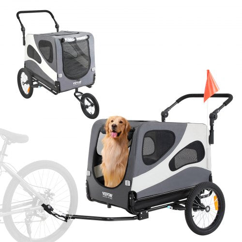 VEVOR Dog Bike Trailer, Supports up to 100 lbs, 2-in-1 Pet Stroller Cart Bicycle Carrier, Easy Folding Cart Frame with Quick Release Wheels, Universal Bicycle Coupler, Reflectors, - TCTCLYSCWZXCDVEUBV0 - view 1