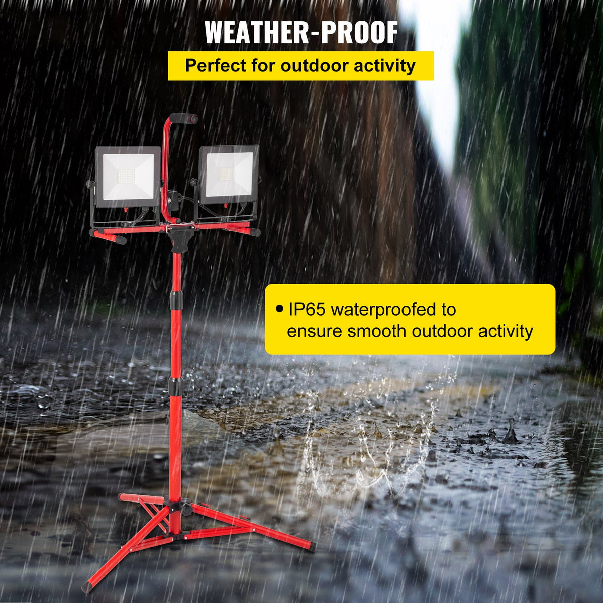 VEVOR LED Work Light with Stand, 2PCS 10000 Lumen Dual-head LED Work Light with 27.6\"-68.1\" Adjustable and Foldable Tripod Stand, IP65 Waterproofed LED Tripod Work Light, with 50 - TGDJZMCLED1004KEVV1 - view 3