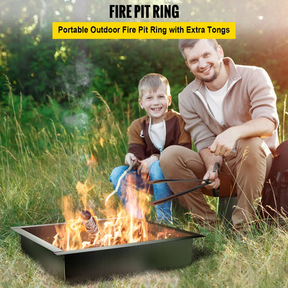VEVOR Fire Pit Ring, 36-Inch Outer/30-Inch Inner Diameter Fire Pit Insert,1.5 mm Thickness Fire Ring, DIY Steel Ring with Tongs In-Ground Fire Pit Liner for Outdoor, Patio, Backyar - TGFXHKHC30X5DQCH1V0 - view 2