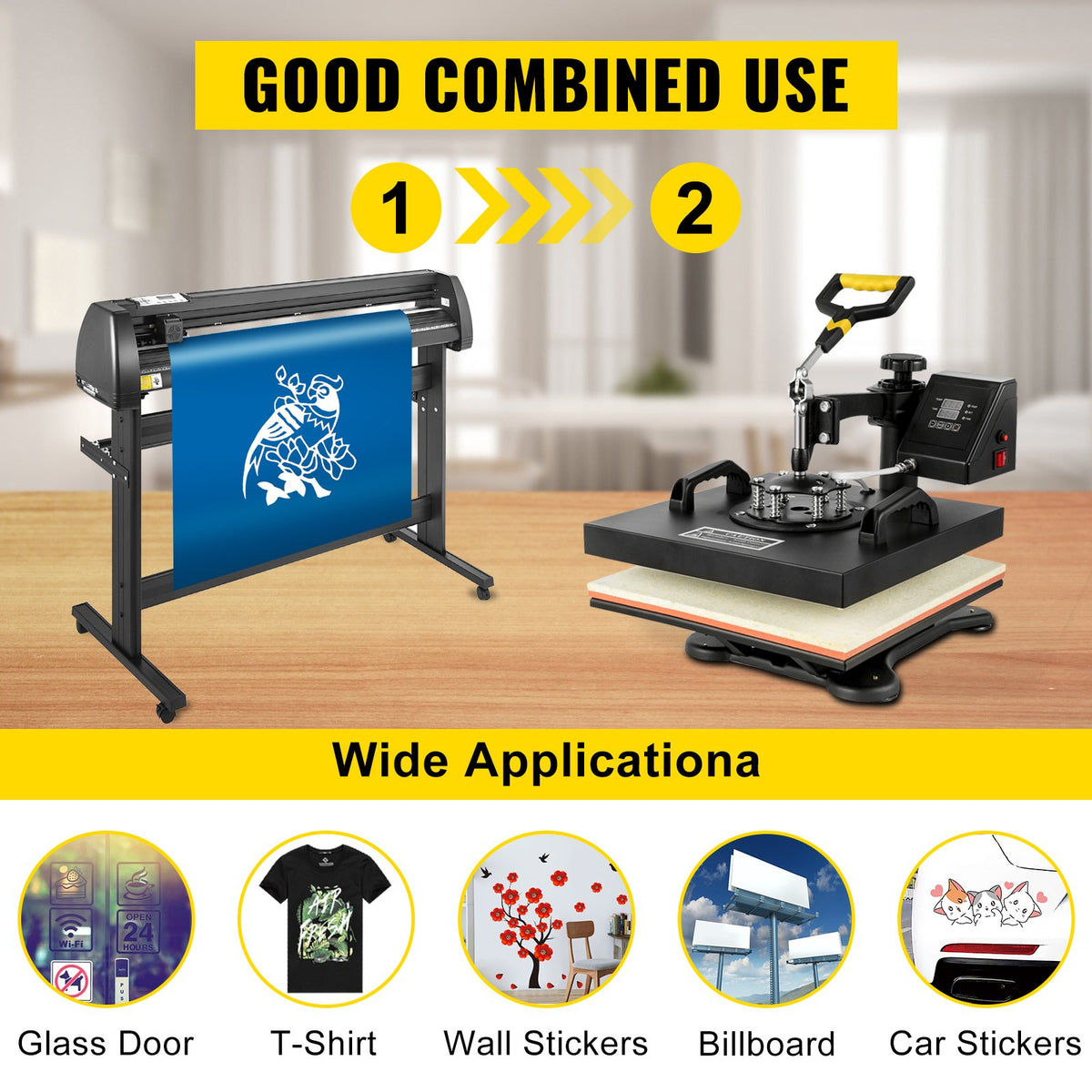 5 in1 Heat Press 15"x15" Vinyl Cutter Plotter 53" USB Port Sticker Print DIY - THJ3838+KZJ-13501V1 - view 2