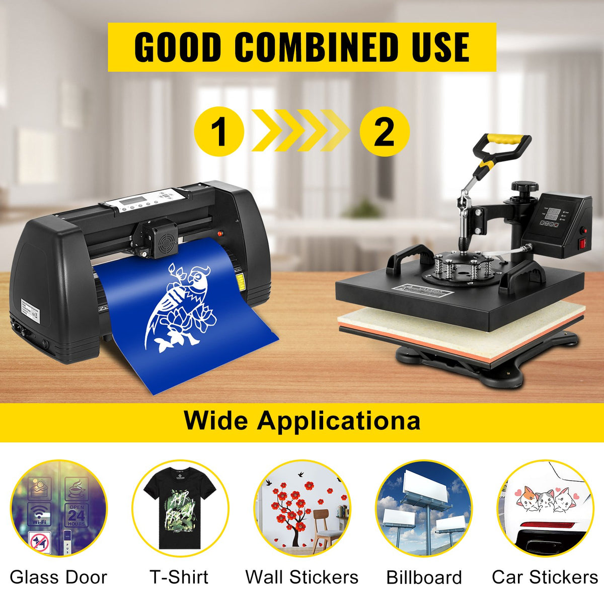 VEVOR Digital Clamshell 15" X 15" (38 X 38cm) Heat Transfer Press + 14 Inch Vinyl Cutter Machine Kit Software - THJ3838+KZJ-37501V1 - view 2