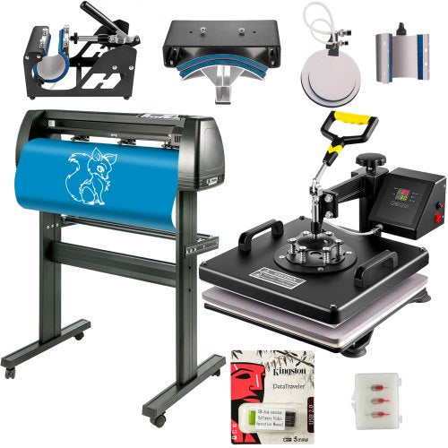 VEVOR 6 In 1 Mug Hat Heat Press & 28 Inch Vinyl Cutter Machine w/ Floor Stand - THJ3838-KZJ720001V1 - view 1