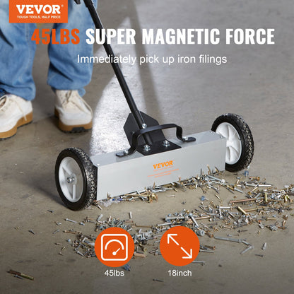 VEVOR 45Lbs Rolling Magnetic Sweeper with Wheels, Push-Type Magnetic Pick Up Sweeper, 18-inch Large Magnet Pickup Lawn Sweeper, Magnet with Telescoping Handle, Easy Cleanup of Workshop Garage Yard - TLSCXQSQT1845AO8ZV0 - view 2