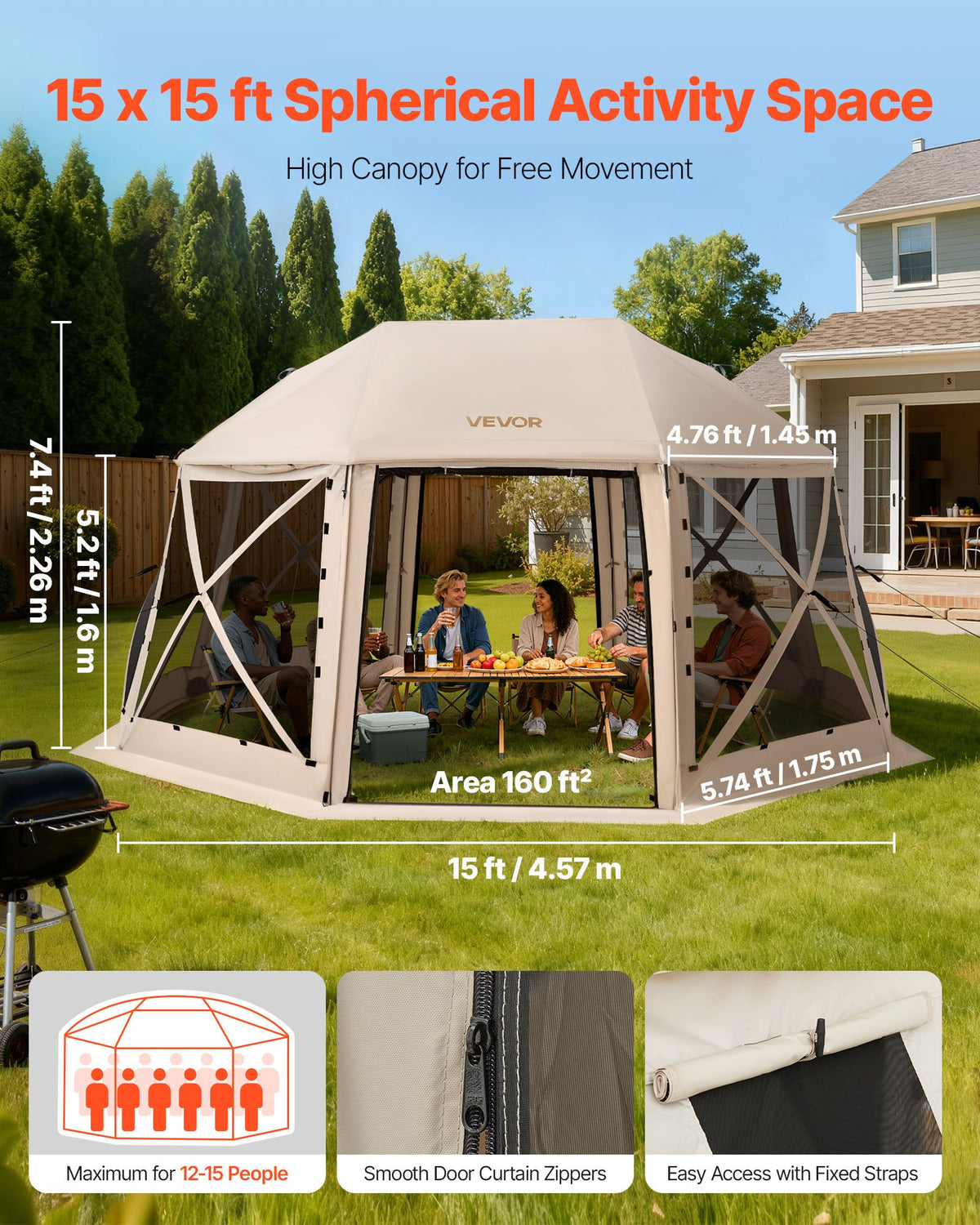 VEVOR Camping Gazebo Screen Tent - Select Your Configuration - TMZPQXK13M154R6JO001V0 - view 2