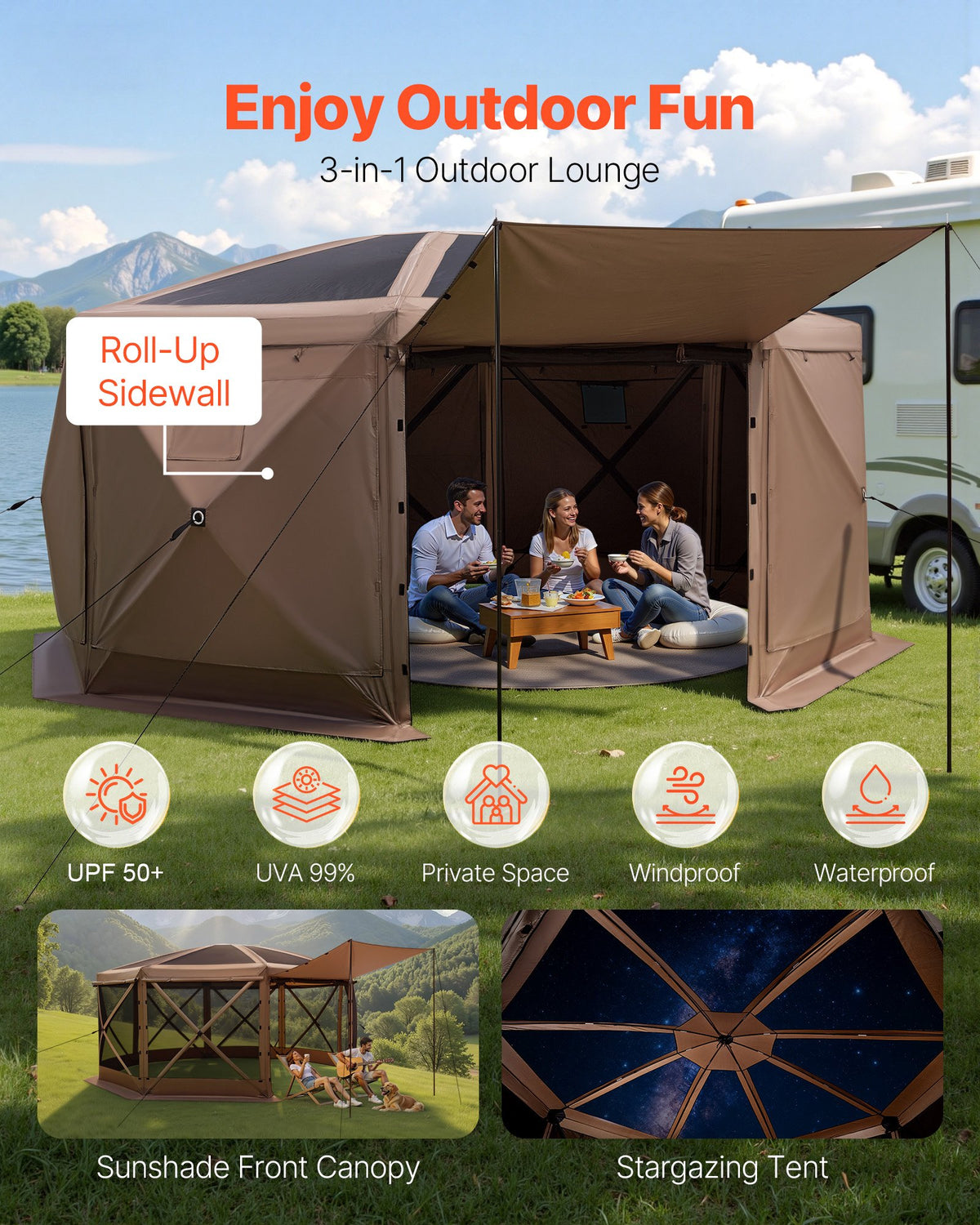 VEVOR Camping Gazebo Screen Tent - Select Your Configuration - TMZPXKTMK8M1MXCBH001V0 - view 3