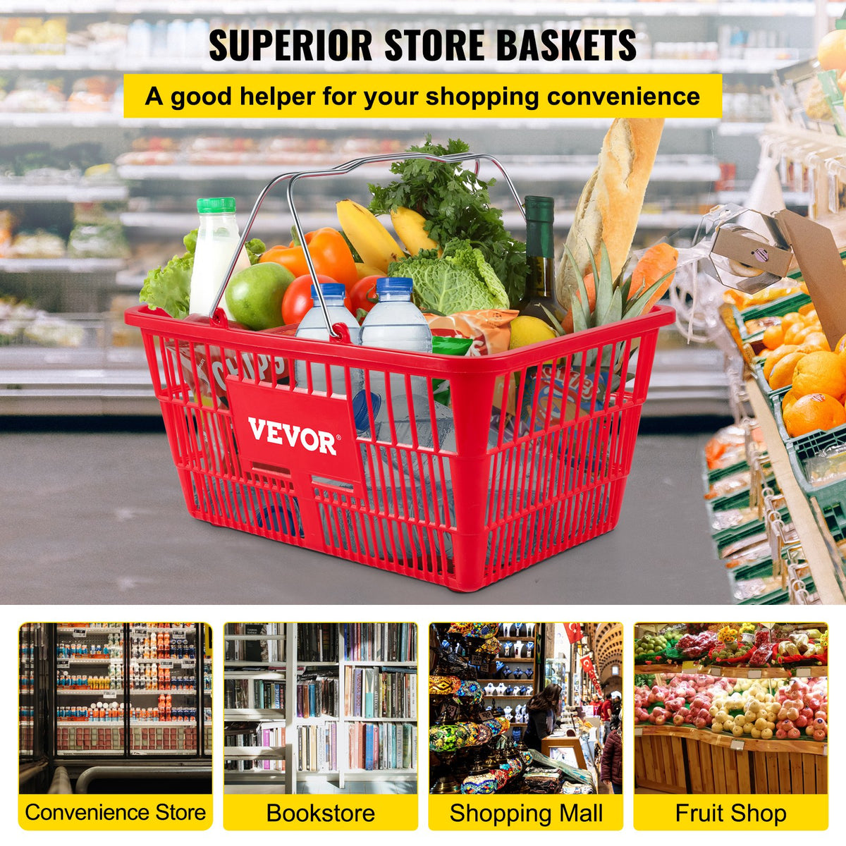 VEVOR Handheld Shopping Baskets - Red, 12 Pack - product view 2