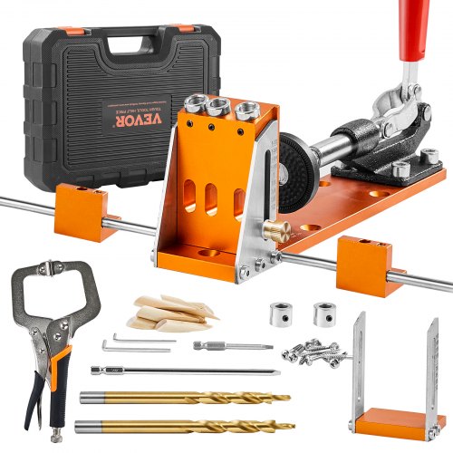VEVOR Pocket Hole Jig Kit, 34 Pcs Pocket Hole Jig System with 11" C-clamp, Fixture, Step Drills, Wrenches, Drill Stop Rings, Square Drive Bits, Toolbox, Adjustable, for DIY Carpentry Projects - TSXKKJPGDGJJQ2BJPV0 - view 1