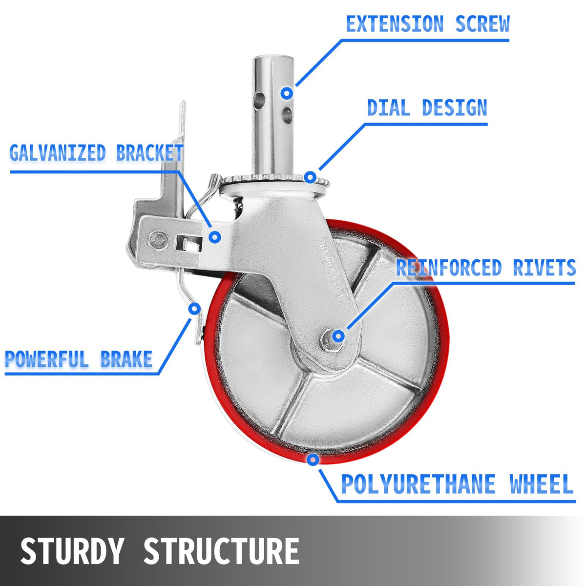 VEVOR 8 in Polyurethane Caster Wheels, Set of 4 - product view 2