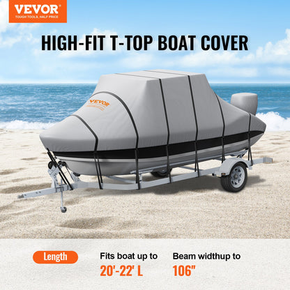 VEVOR T Top Boat Cover, 20'-22' Waterproof Trailerable T-Top Boat Cover, 600D Marine Grade PU Oxford, with Windproof Buckle Straps, for Center Console Boat with T Top Roof, Fits - TXDCZ600D20227RERV0 - view 2