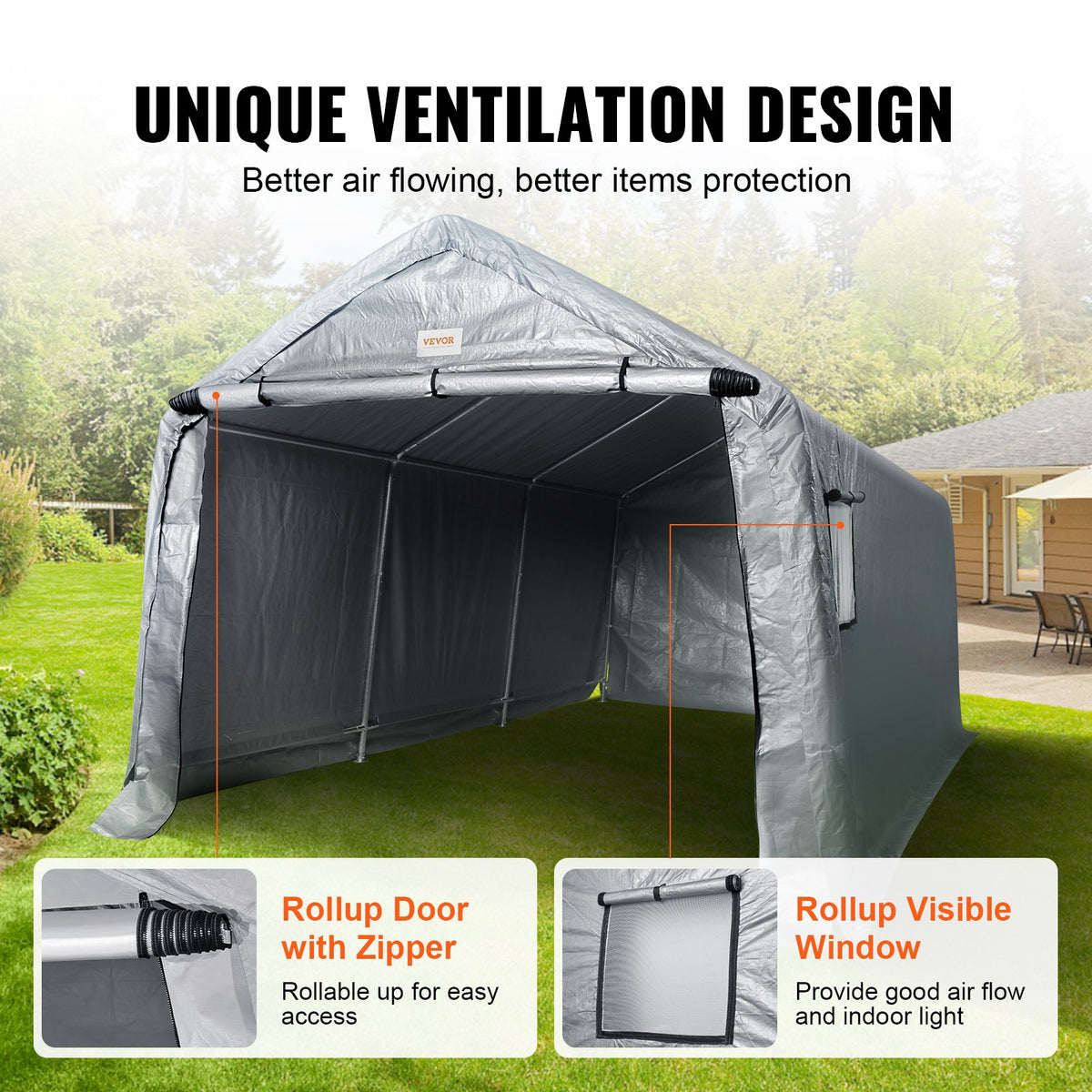 VEVOR Weather-Resistant Storage Tent, 10x15x8ft Durable Instant Shelter Canopy for Vehicles & Equipment with Easy Access Zip Door and Airflow Windows, Ideal for Outdoor Use - TYCW10FTX15FTRDIDV0 - view 2