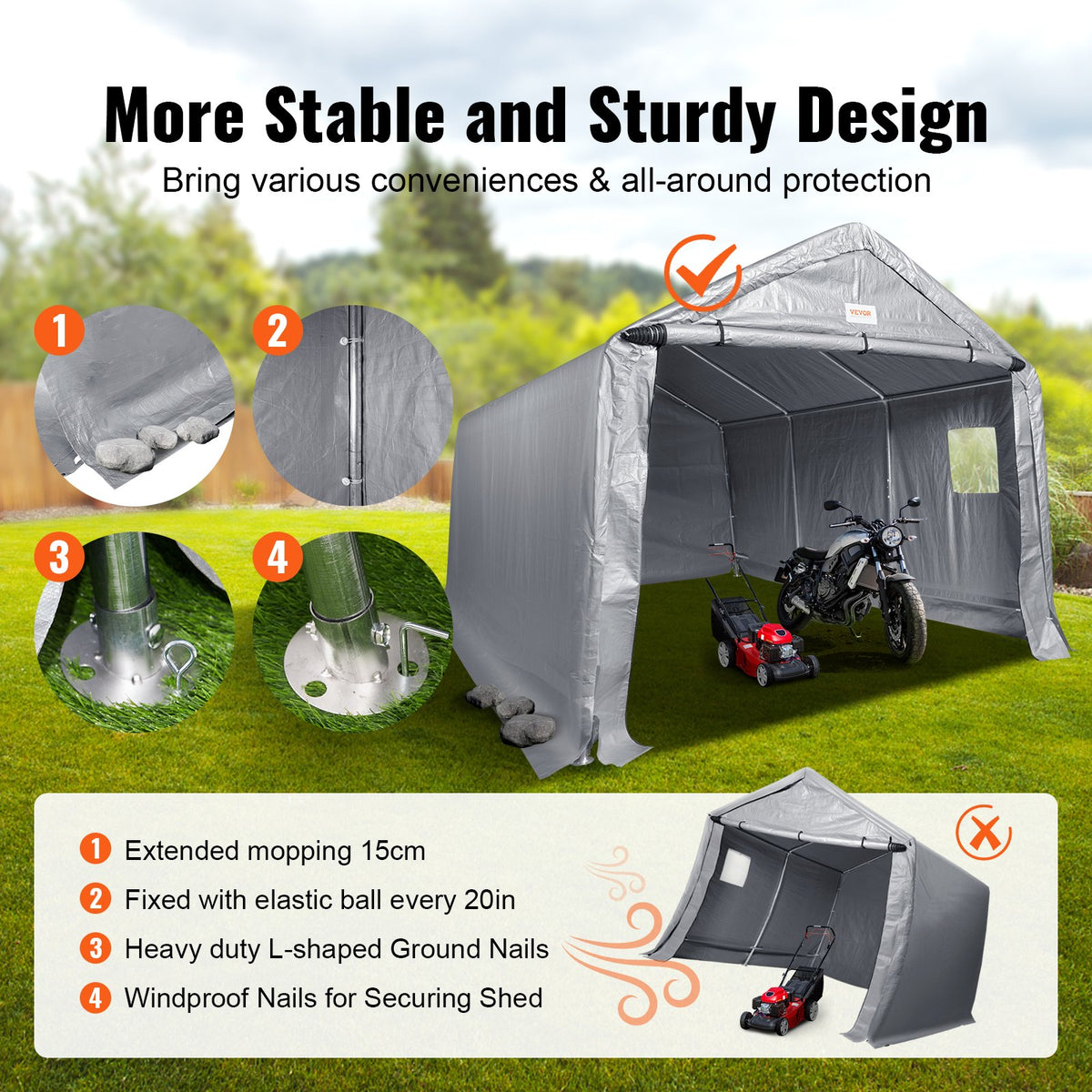 VEVOR Weather-Resistant Storage Tent, 10x15x8ft Durable Instant Shelter Canopy for Vehicles & Equipment with Easy Access Zip Door and Airflow Windows, Ideal for Outdoor Use - TYCW10FTX15FTRDIDV0 - view 3