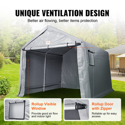VEVOR Compact Outdoor Shelter, 7x12x7.36 ft Durable Season-Long Storage Canopy, Instant Setup Tent with Rolling Zip Door & Breathable Windows for Motorcycles, Bicycles, & Yard - TYCWP7FTX12FTTUICV0 - view 2