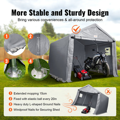 VEVOR Outdoor Storage Tent, 8x14x7.6 ft Durable Seasonal Shelter, Instant Setup Canopy with Roll-up Door & Breathable Windows for Bikes, Motorcycles & Garden Equipment - TYCWP8FTX14FTGJAMV0 - view 3