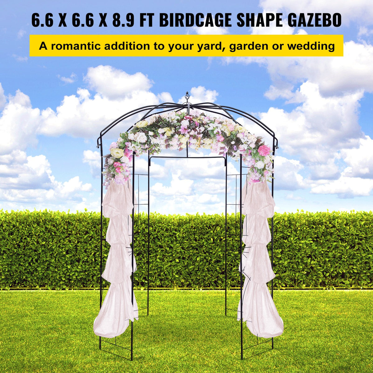VEVOR Birdcage Shape Garden Arbor, 9\' High x 6.6\' Wide, Heavy Duty Wrought Iron Arbor, Wedding Arch Trellis for Climbing Vines in Outdoor Garden, Lawn, Backyard, Patio, Black - TYHYGMYCHSNL9G07VV0 - view 2