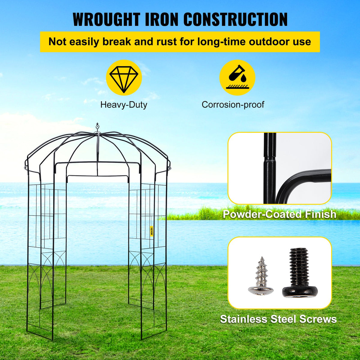 VEVOR Birdcage Shape Garden Arbor, 9\' High x 6.6\' Wide, Heavy Duty Wrought Iron Arbor, Wedding Arch Trellis for Climbing Vines in Outdoor Garden, Lawn, Backyard, Patio, Black - TYHYGMYCHSNL9G07VV0 - view 3