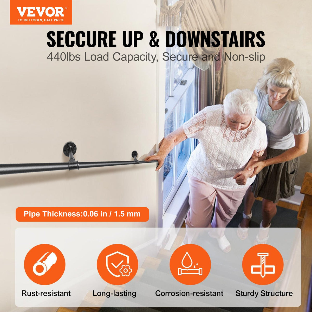 VEVOR indoor wall mounted stair handrail - Select Your Configuration - TZBGSLTFSGY10E0RRV0 - view 2