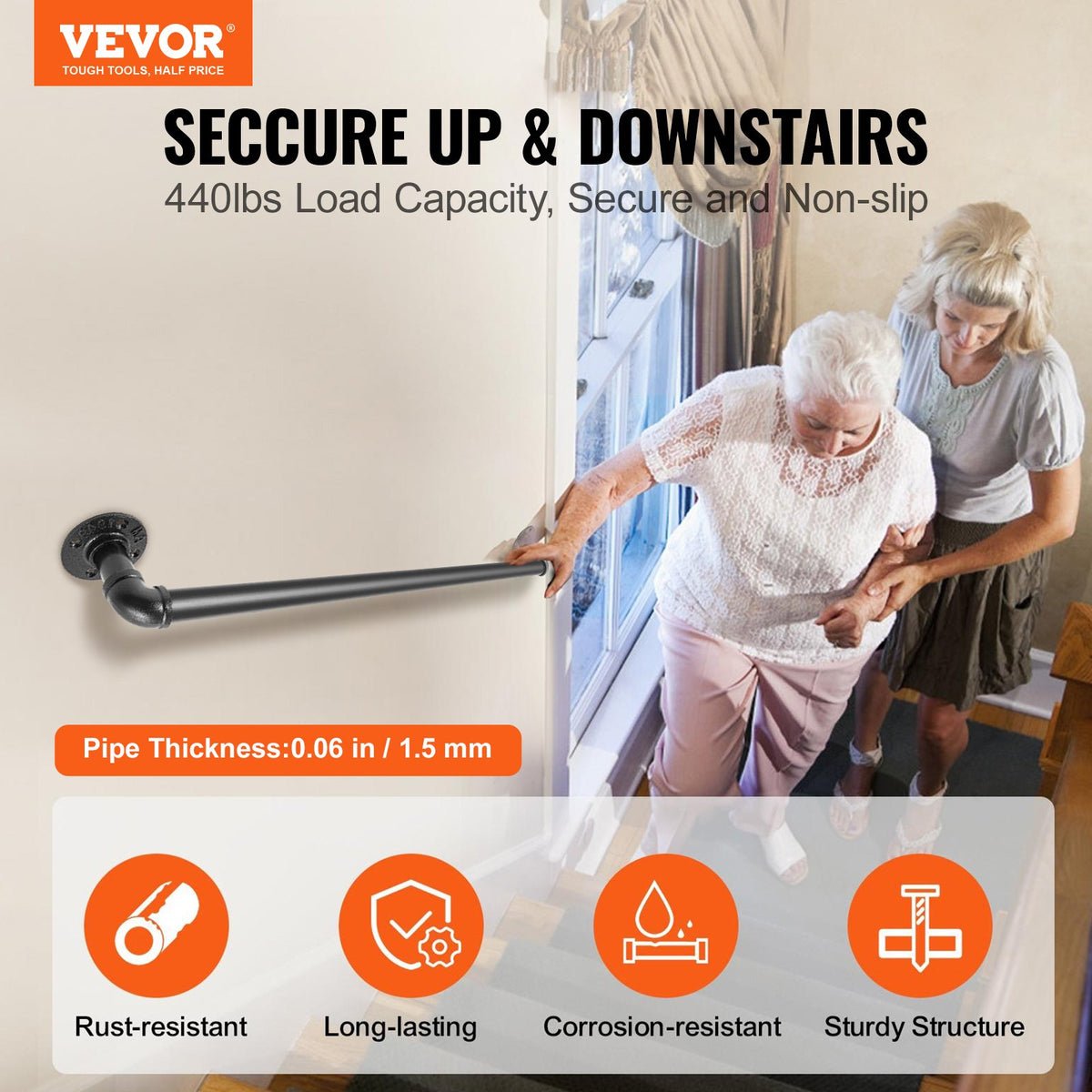 VEVOR indoor wall mounted stair handrail - Select Your Configuration - TZBGSLTFSGYG20VCCV0 - view 2