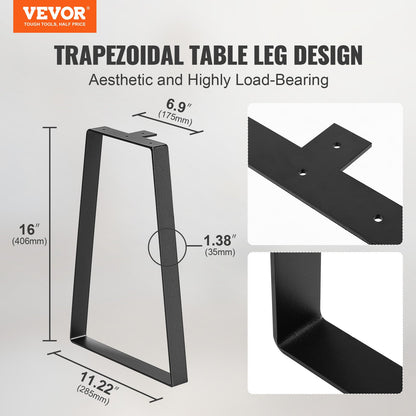 VEVOR Trapezoid Steel Table Legs, 16 in x Bottom-11.22 in x Top-6.89 in, Set of 2 - view 2