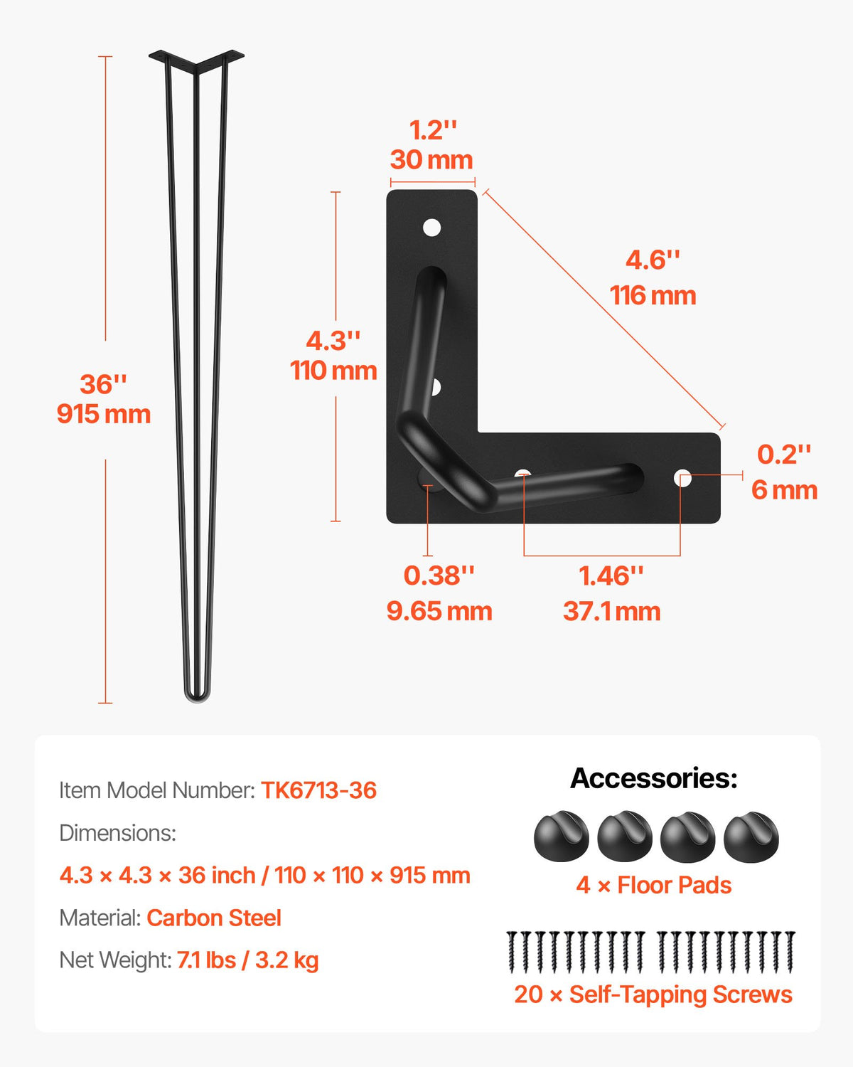 VEVOR Table Legs - Select Your Configuration - TZZT4PCS36YC3G001V0 - view 2
