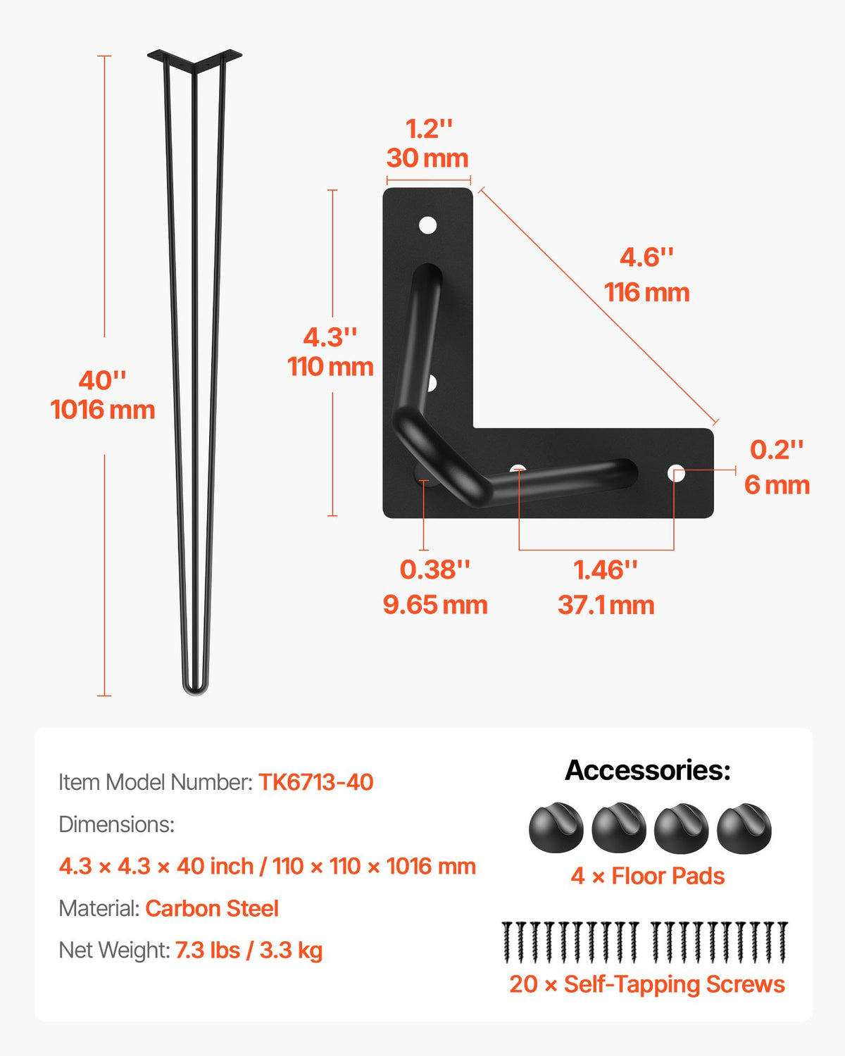 VEVOR Table Legs - Select Your Configuration - TZZT4PCS40YC3G001V0 - view 2