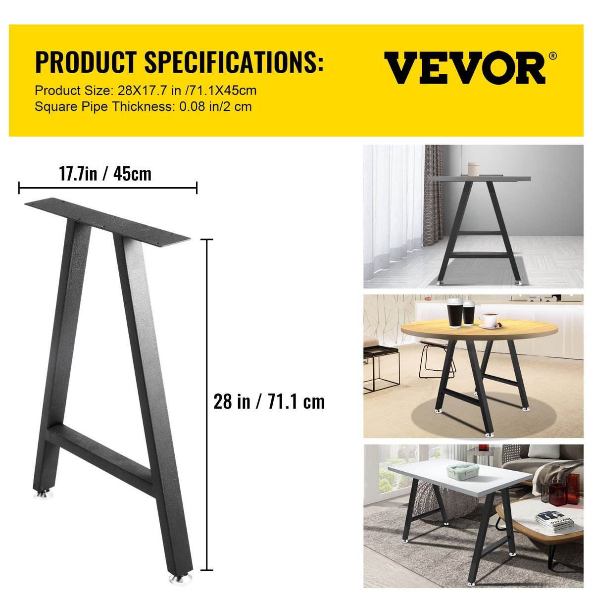 VEVOR A-Frame Steel Table Legs, 28x17.7 in, Set of 2 - view 2