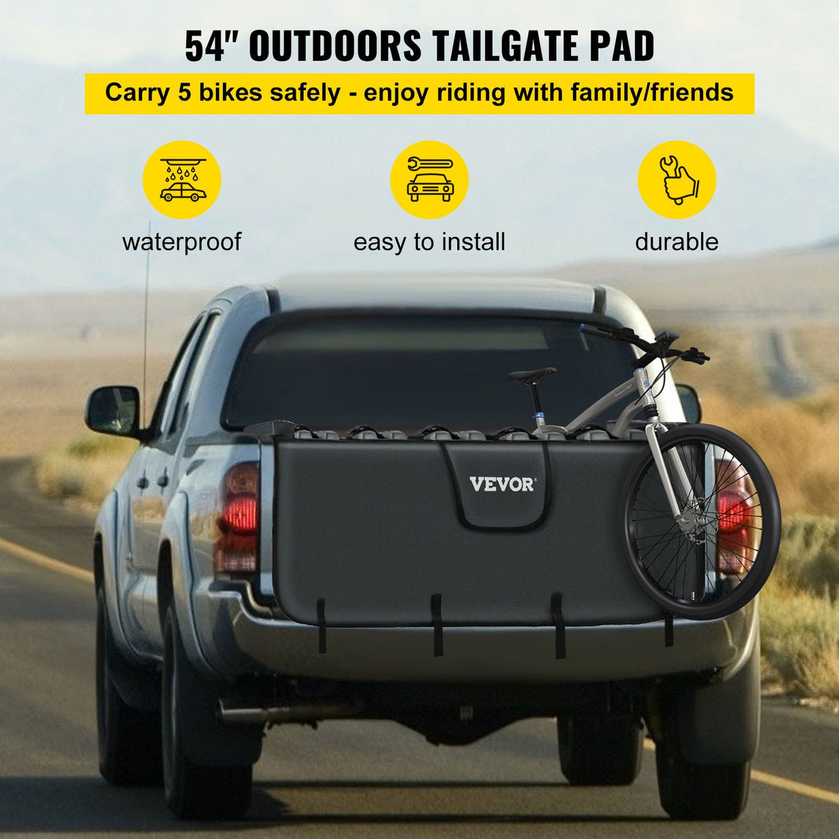 VEVOR Tailgate Pad, 54" Wide Pickup Truck Tailgate Bike Pad, Bike Tailgate Protection Cover Carries up to 5 Bikes, Truck Bed Bike Pad with PVC Outer Layer, Tool Pocket and Straps - WMGJBYC54PVC53HJHV0 - view 2