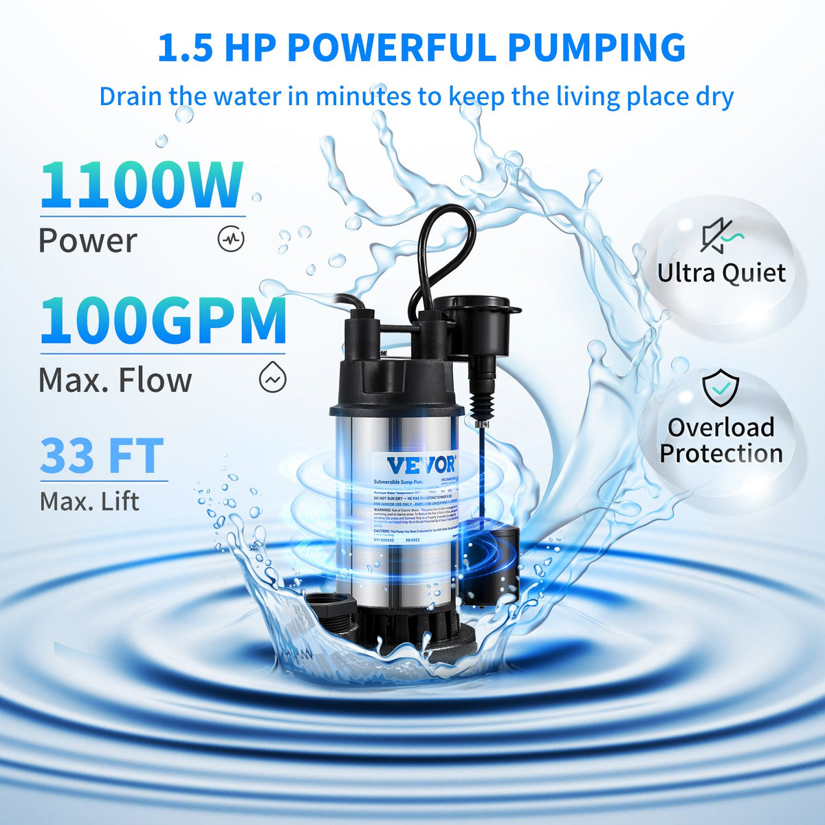 VEVOR Sewage Pumps - Select Your Configuration - WSBBX10HP110VXGOYV1 - view 3