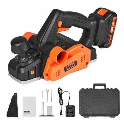 VEVOR Cordless Electric Hand Planer, 3-1/4" Width, 16000 RPM Handheld Wood Planer with Battery 5/64" Adjustable Depth HSS Blades Dual Side Dust Outlet, for Woodworking Wood - WXDDSCBCDD314OZOLV5 - view 1