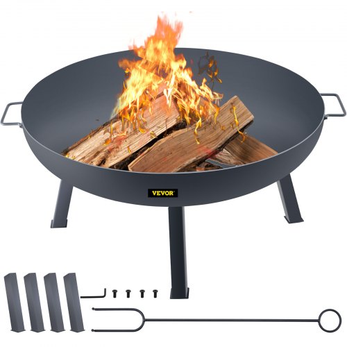 VEVOR Fire Pit Bowl, 34-Inch Diameter Round Carbon Steel Fire Bowl, Wood Burning for Outdoor Patios, Backyards & Camping Uses, with A Drain Hole, Portable Handles and A Firewood - WXHPYCHSYTS341LU2V0 - view 1