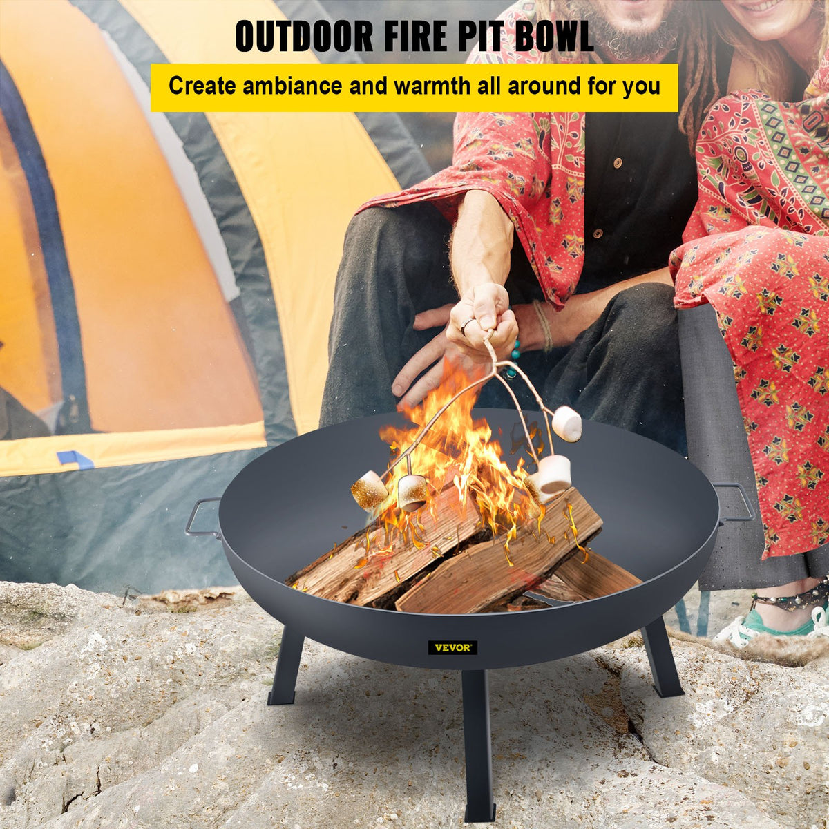 VEVOR Fire Pit Bowl, 34-Inch Diameter Round Carbon Steel Fire Bowl, Wood Burning for Outdoor Patios, Backyards & Camping Uses, with A Drain Hole, Portable Handles and A Firewood - WXHPYCHSYTS341LU2V0 - view 2