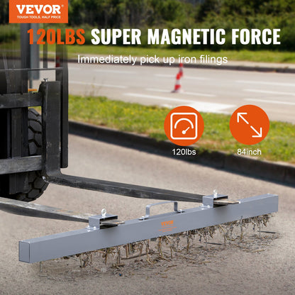 VEVOR Hanging Magnetic Sweeper Pickup Tool, 120lbs Nail Hang-Type Magnetic Forklift Sweeper, Industrial Grade Magnets Steel Material Hunting Accessories for Picking Up Bolts Nails Iron Chips Metals - XGSCXQSQ84120CUQFV0 - view 2