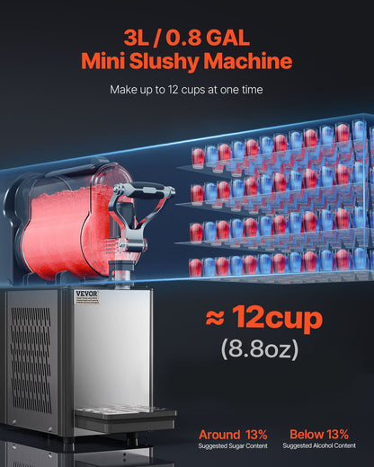VEVOR Commercial Slushy Machine, 3L Single Tank Frozen Drink Machine, 12 Cups Stainless Steel Margarita Smoothie Frozen Drink Maker, Slushie Maker for Home Party Restaurants Cafe Bars - XRJMNKHS3LX1G0001V1 - view 2