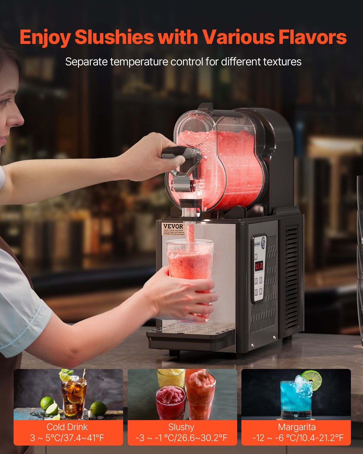 VEVOR Commercial Slushy Machine, 3L Single Tank Frozen Drink Machine, 12 Cups Stainless Steel Margarita Smoothie Frozen Drink Maker, Slushie Maker for Home Party Restaurants Cafe Bars - XRJMNKHS3LX1G0001V1 - view 3