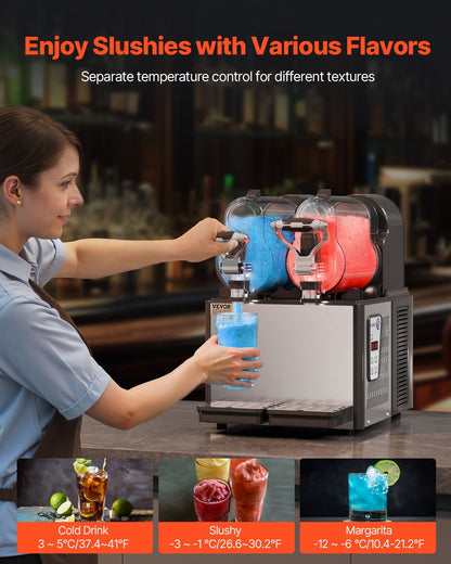 VEVOR Commercial Slushy Machine, 3Lx2 Double Tank Frozen Drink Machine, 24 Cups Stainless Steel Margarita Smoothie Frozen Drink Maker, Slushie Maker for Home Party Restaurants Cafe Bars - XRJMNKHS3LX2G0001V1 - view 3