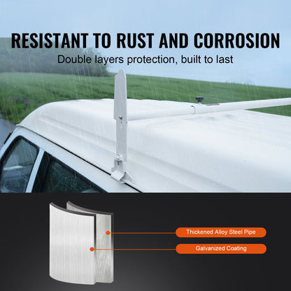VEVOR Van Roof Ladder Rack, 2 Bar Alloy Steel Ladder Racks, Adjustable from 47.2"-78.7", 500 lbs Capacity, Roof Rack Compatible with Full-size Vans with Rain Gutter, Chevrolet Express, GMC Savana, etc - XSHCH250039645AC2V0 - view 3