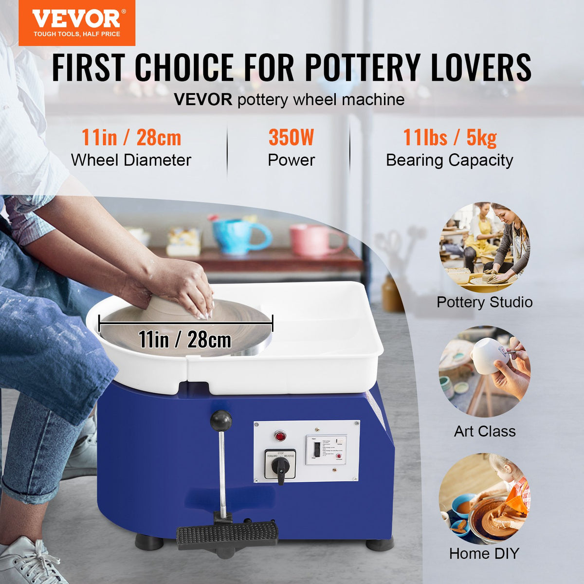 VEVOR Pottery Wheel for Adults and Beginners, 350W, 11in Clay Wheel Forming Machine, Adjustable 0-300RPM Speed Handle and Pedal Control, ABS Detachable Basin, Accessory Kit for - XSLPJSDJTLS354E9IV1 - view 2